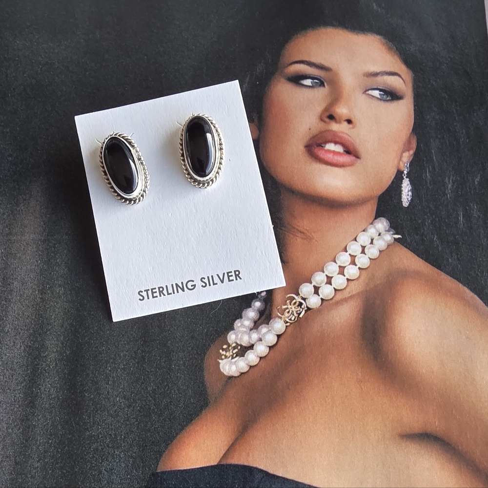Sterling Silver Black Onyx Navajo Made Earrings
